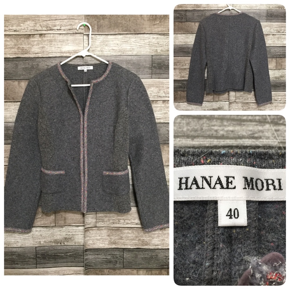 Hanae Mori Cardigan Sweater Women’s 40 Gray Speckles (READ)